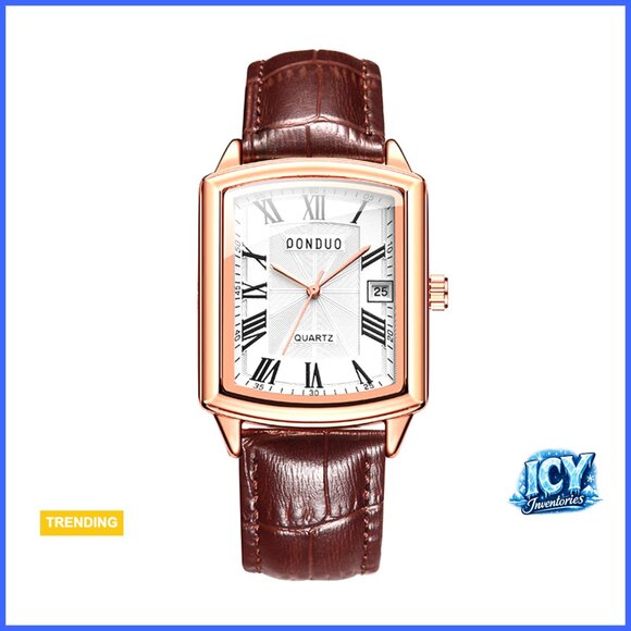 Silver Tone Stainless Steel Case Quartz Analog Watch Brown Leather Strap main image 5